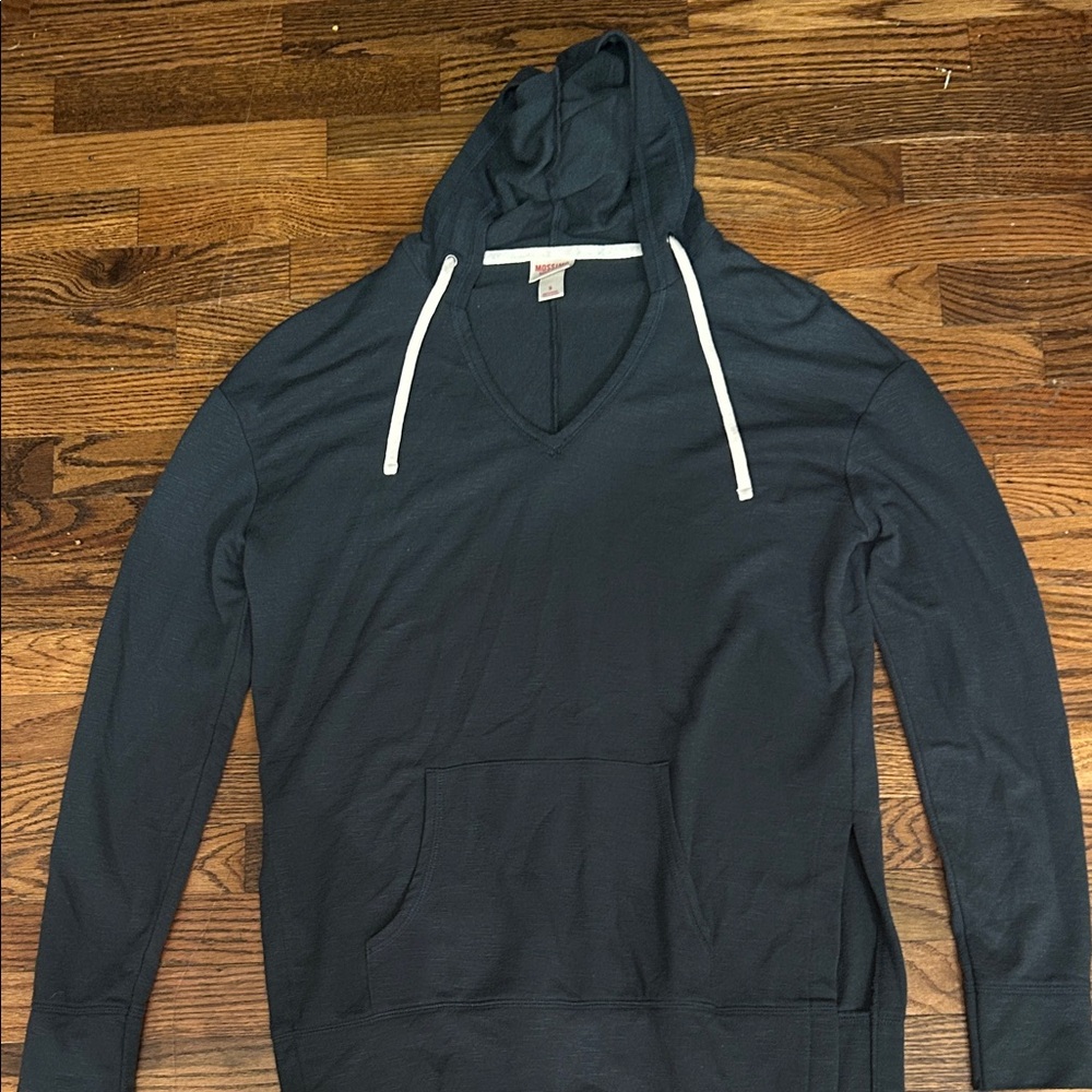 Mossimo Supply Co. Men's Navy V-Neck Hoodie with White Drawstrings